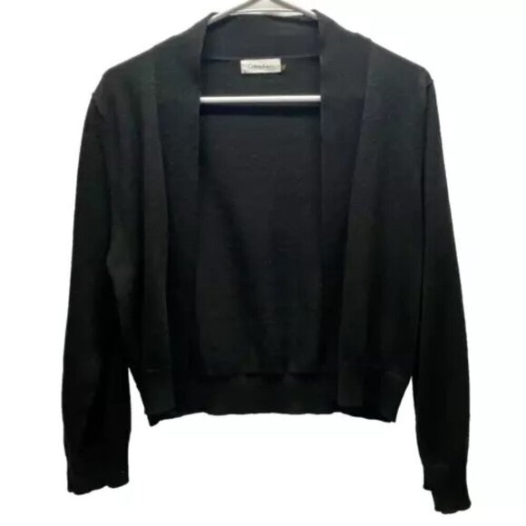 Calvin Klein Women's Open Front Cardigan Sz Large Cropped Black Silver Shimmer - Picture 1 of 9